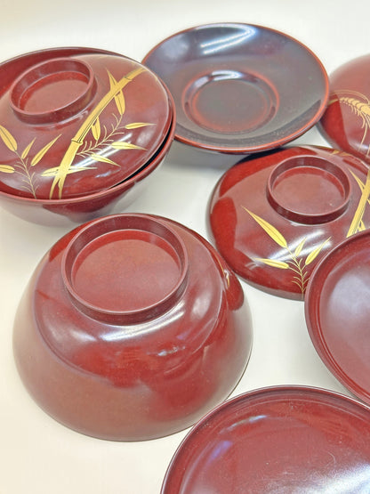 TB63 - Japanese Lacquerware Bowl Set - Aizu-nuri 会津塗