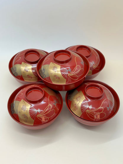 TB61 - Japanese Lacquerware Soup Bowls Set 御吸物椀