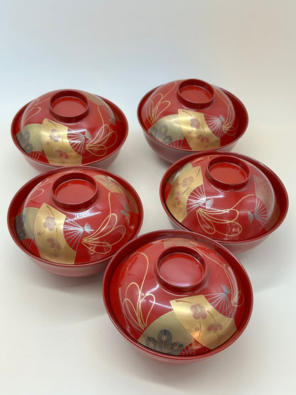 TB61 - Japanese Lacquerware Soup Bowls Set 御吸物椀