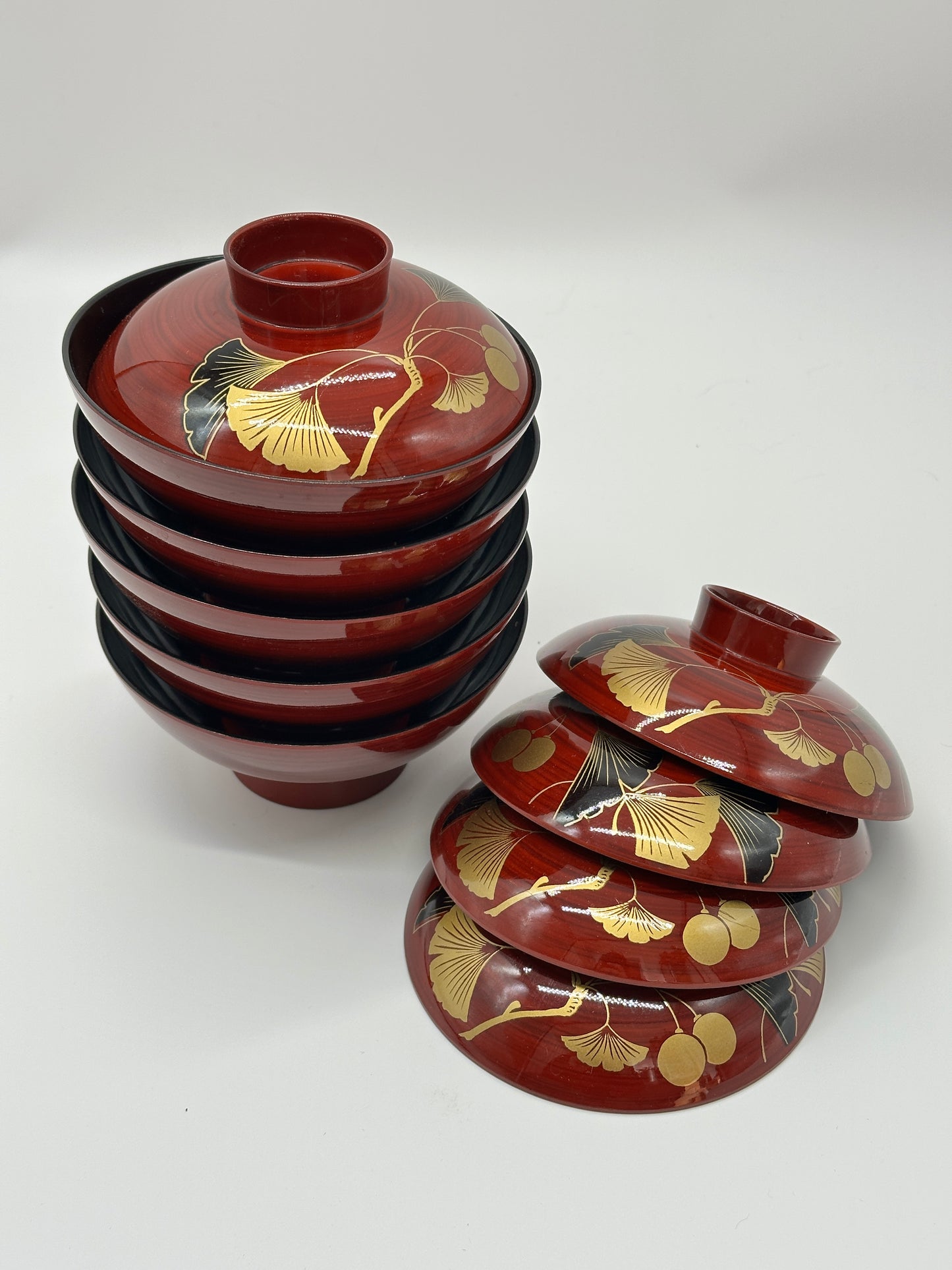TB69 - Japanese Lacquer style bowls with Lids - Ginkgo
