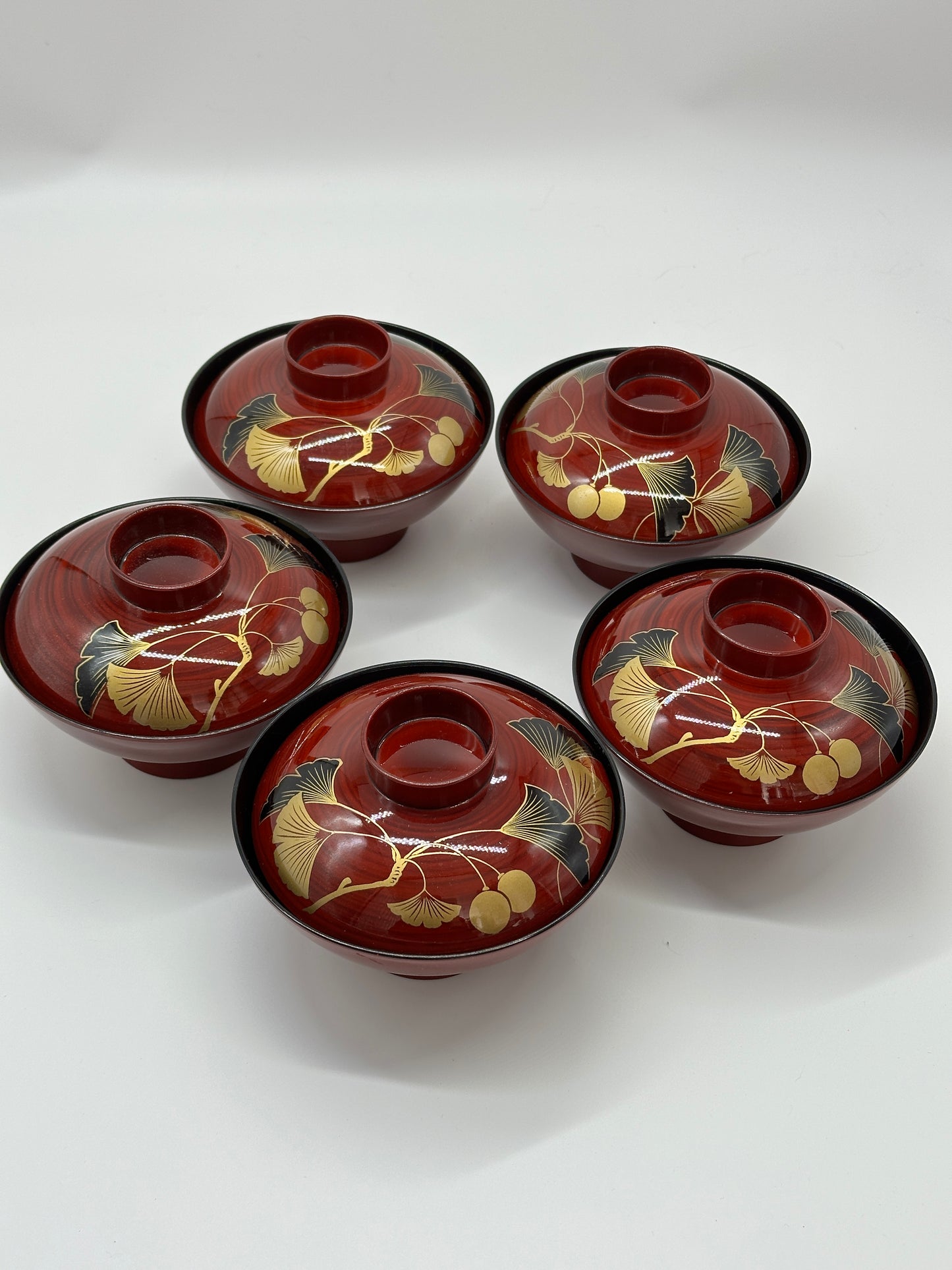 TB69 - Japanese Lacquer style bowls with Lids - Ginkgo