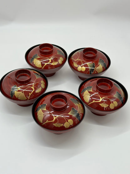 TB69 - Japanese Lacquer style bowls with Lids - Ginkgo