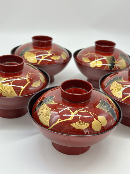 TB69 - Japanese Lacquer style bowls with Lids - Ginkgo