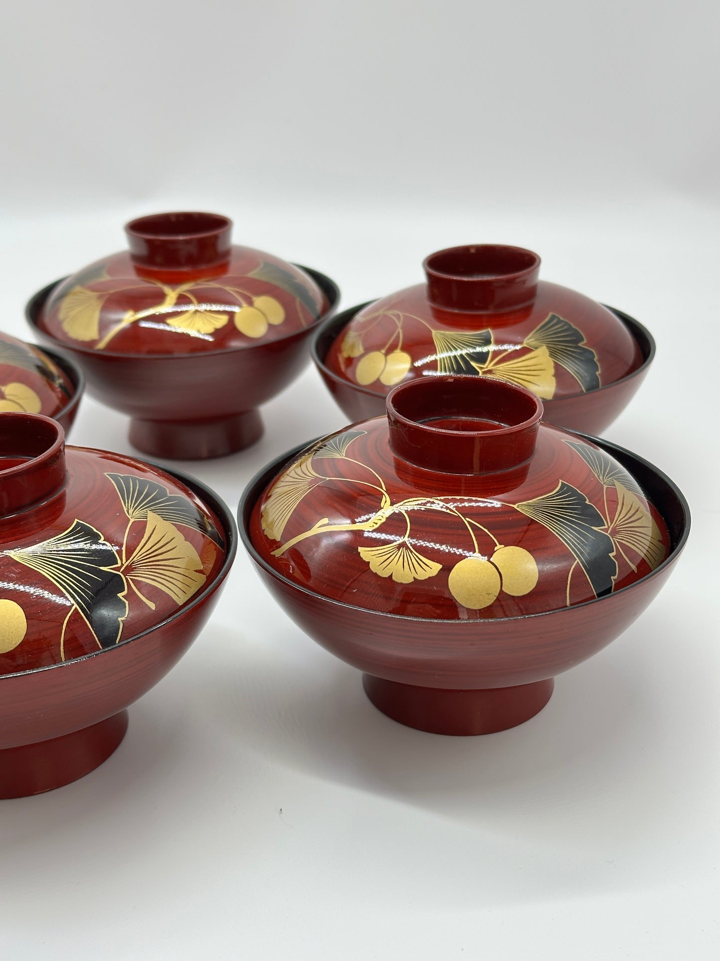 TB69 - Japanese Lacquer style bowls with Lids - Ginkgo