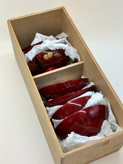 TB69 - Japanese Lacquer style bowls with Lids - Ginkgo