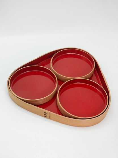 TB460 - Magewappa Lacquered Serving Tray Set 曲げわっぱ