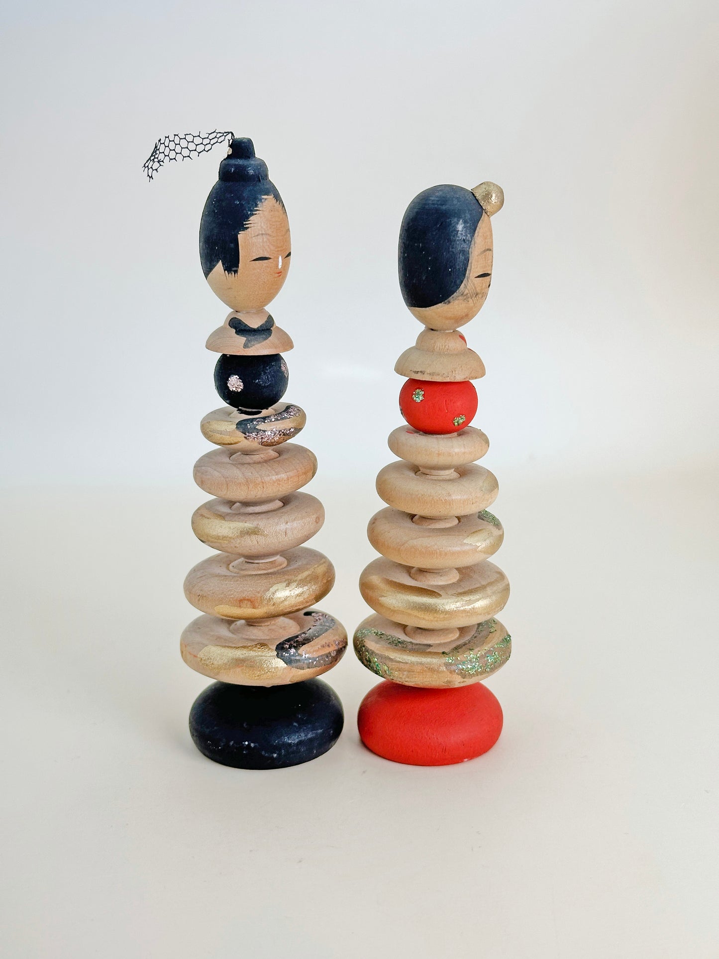 K10141 - Pair of Sōsaku Kokeshi - Hyakumantō 百万塔