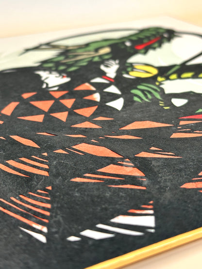 SHP168 - Japanese Shikishi Art Dragon and Maiden 龍と乙女