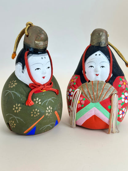 CB090 - Hina Doll Pair Clay Bells by Harada Hanzō 原田半蔵