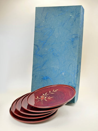 TB217 - Assiettes à dessert Aizu-nuri Nanten Maki-e (laques japonaises) 会津塗