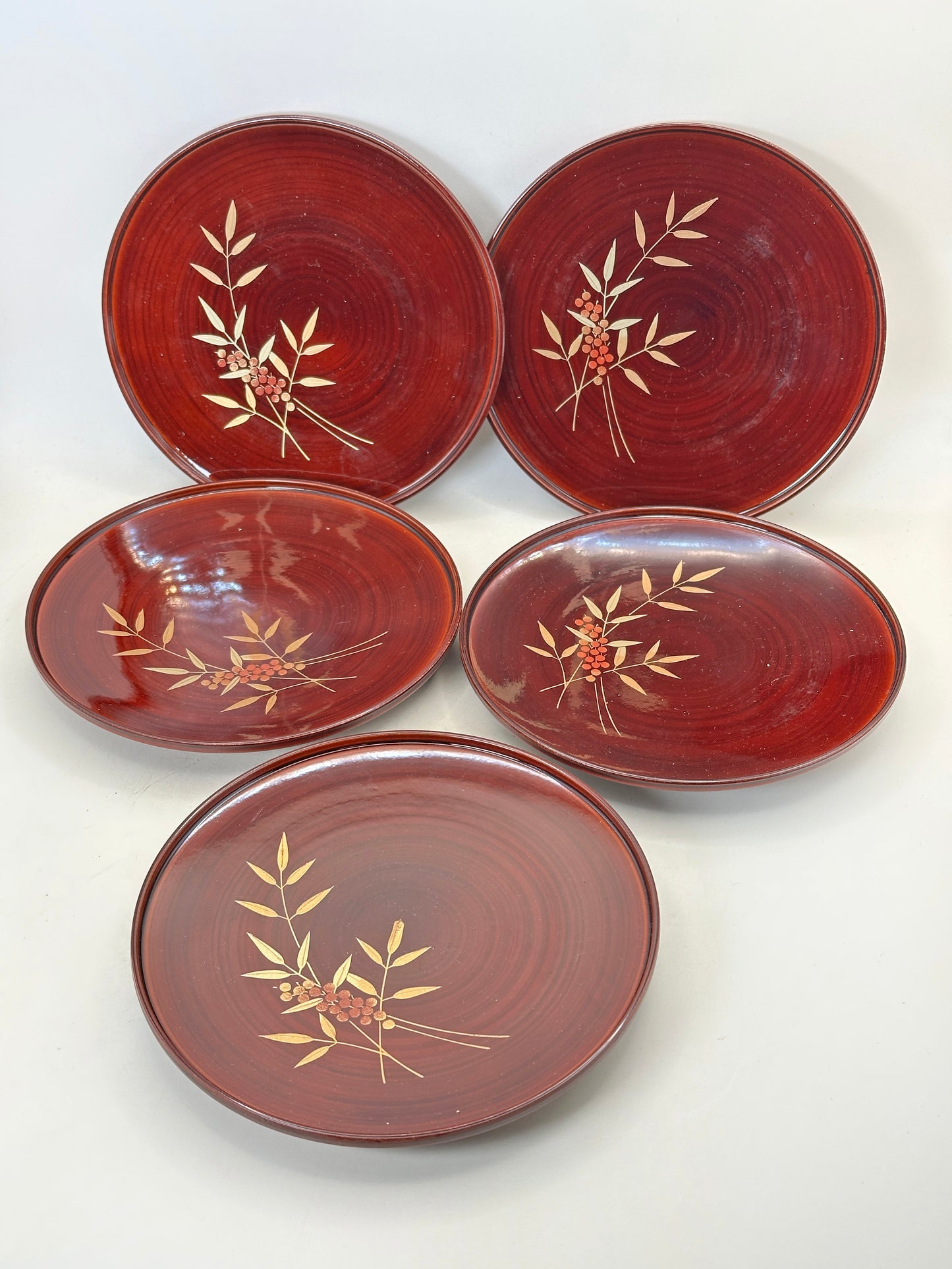 TB217 - Assiettes à dessert Aizu-nuri Nanten Maki-e (laques japonaises) 会津塗