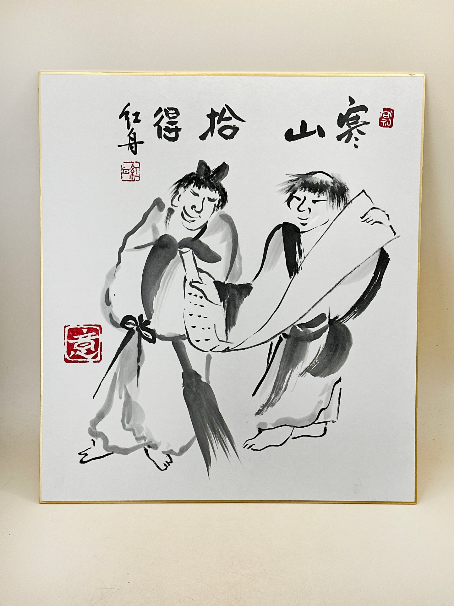 SHP272 - Obra de arte Shikishi de Kanzan y Jittoku 寒山拾得