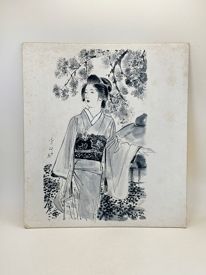 SHP289 - Obra de arte Shikishi Shōka Bijin-zu (Pintura de una hermosa dama bajo un pino)