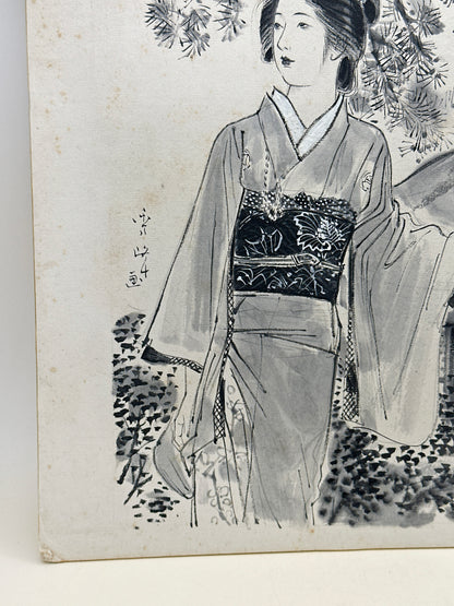 SHP289 - Obra de arte Shikishi Shōka Bijin-zu (Pintura de una hermosa dama bajo un pino)