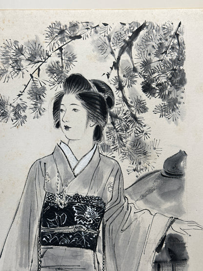 SHP289 - Obra de arte Shikishi Shōka Bijin-zu (Pintura de una hermosa dama bajo un pino)