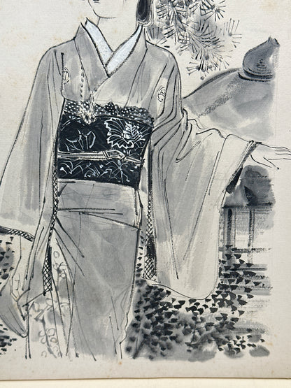SHP289 - Obra de arte Shikishi Shōka Bijin-zu (Pintura de una hermosa dama bajo un pino)