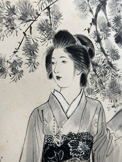 SHP289 - Obra de arte Shikishi Shōka Bijin-zu (Pintura de una hermosa dama bajo un pino)