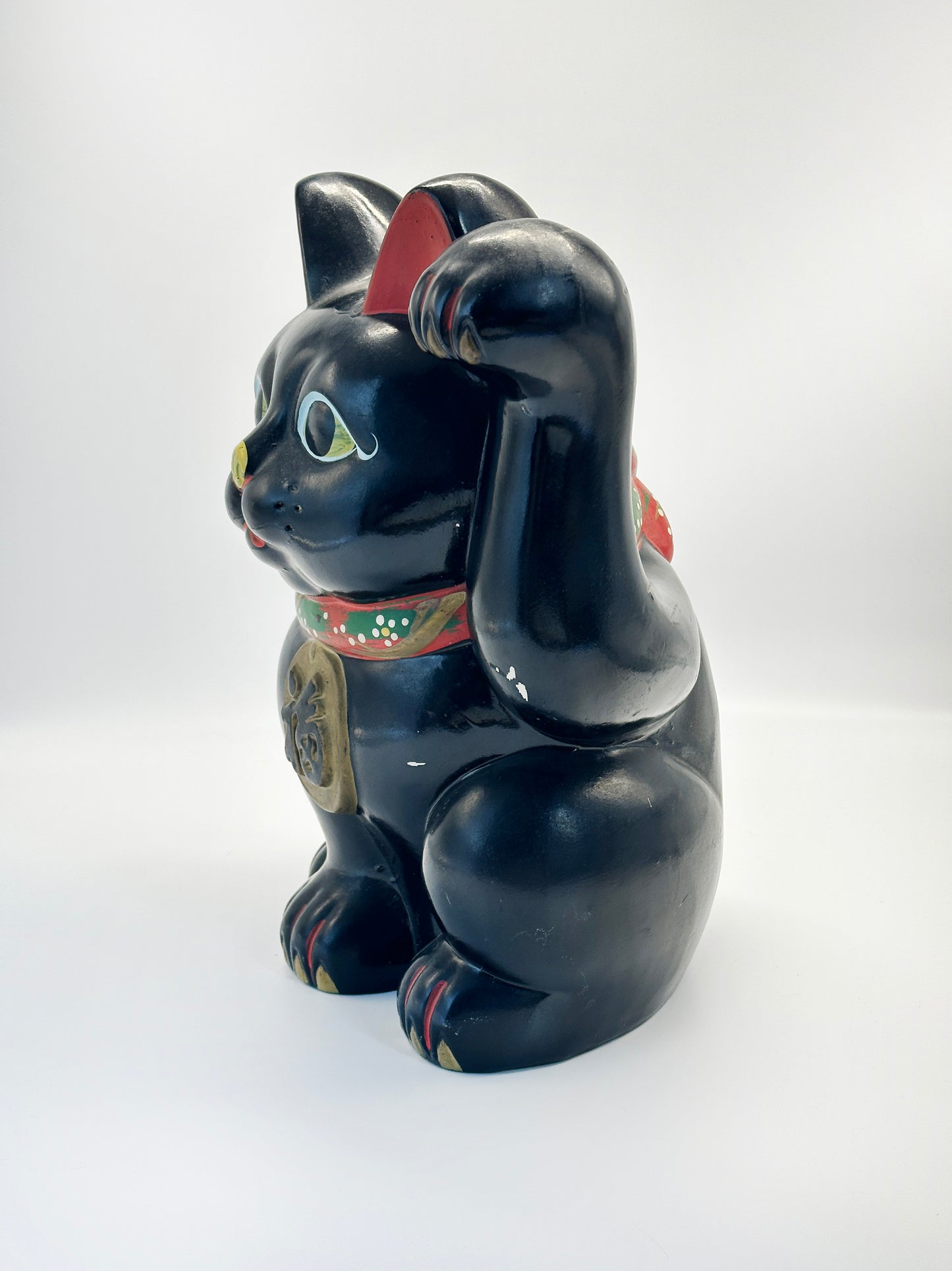FT401 - RARE Vintage Tokoname Ware Black Maneki Neko Coin Bank 常滑焼
