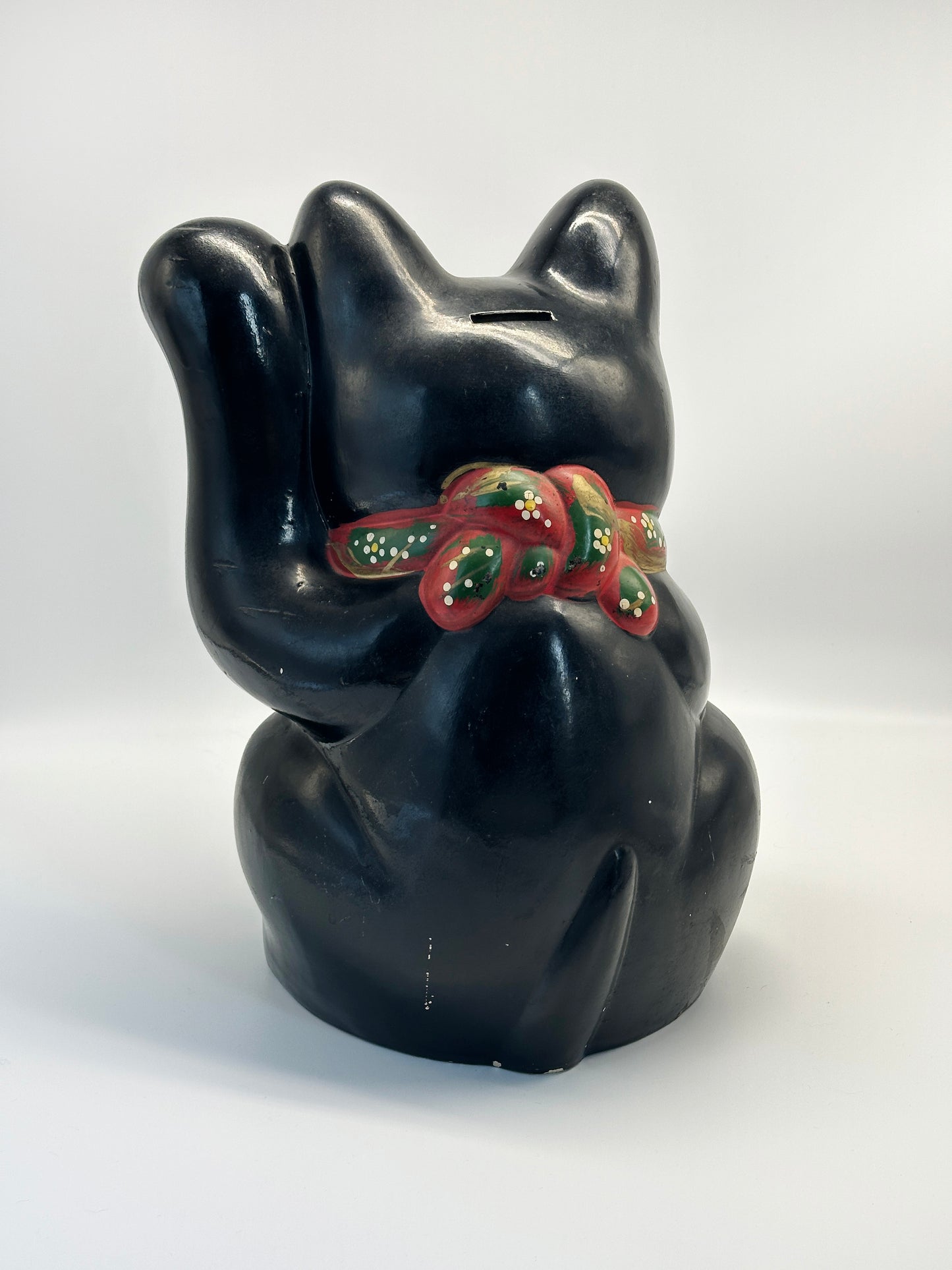 FT401 - RARE Vintage Tokoname Ware Black Maneki Neko Coin Bank 常滑焼