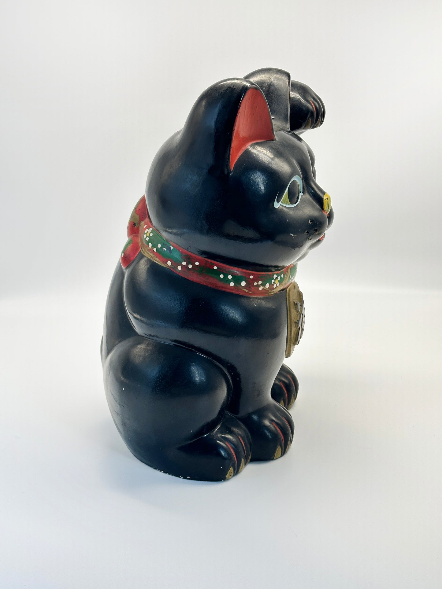 FT401 - RARE Vintage Tokoname Ware Black Maneki Neko Coin Bank 常滑焼