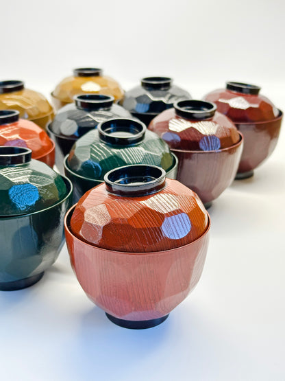 TB109 - Lacquered Japanese Soup Bowls with Lids 本漆塗り