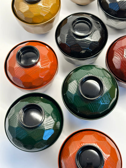 TB109 - Lacquered Japanese Soup Bowls with Lids 本漆塗り