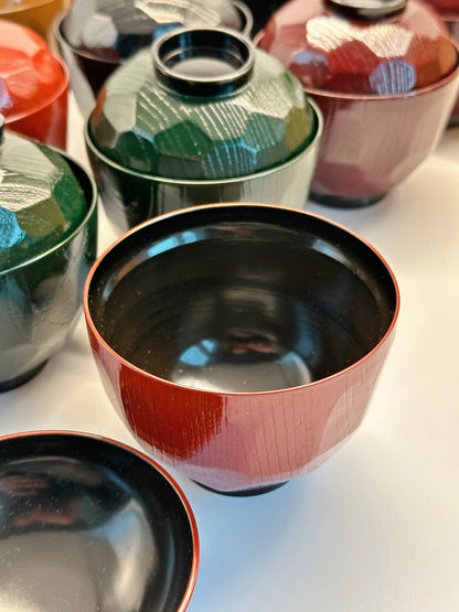 TB109 - Lacquered Japanese Soup Bowls with Lids 本漆塗り