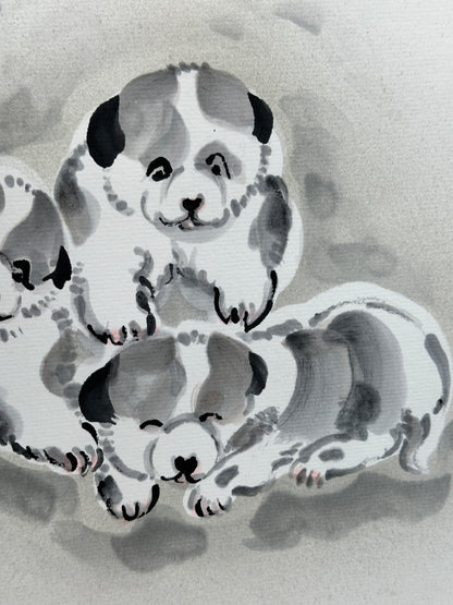 SHP194 - Japan Ink painting 3 puppies - Dog