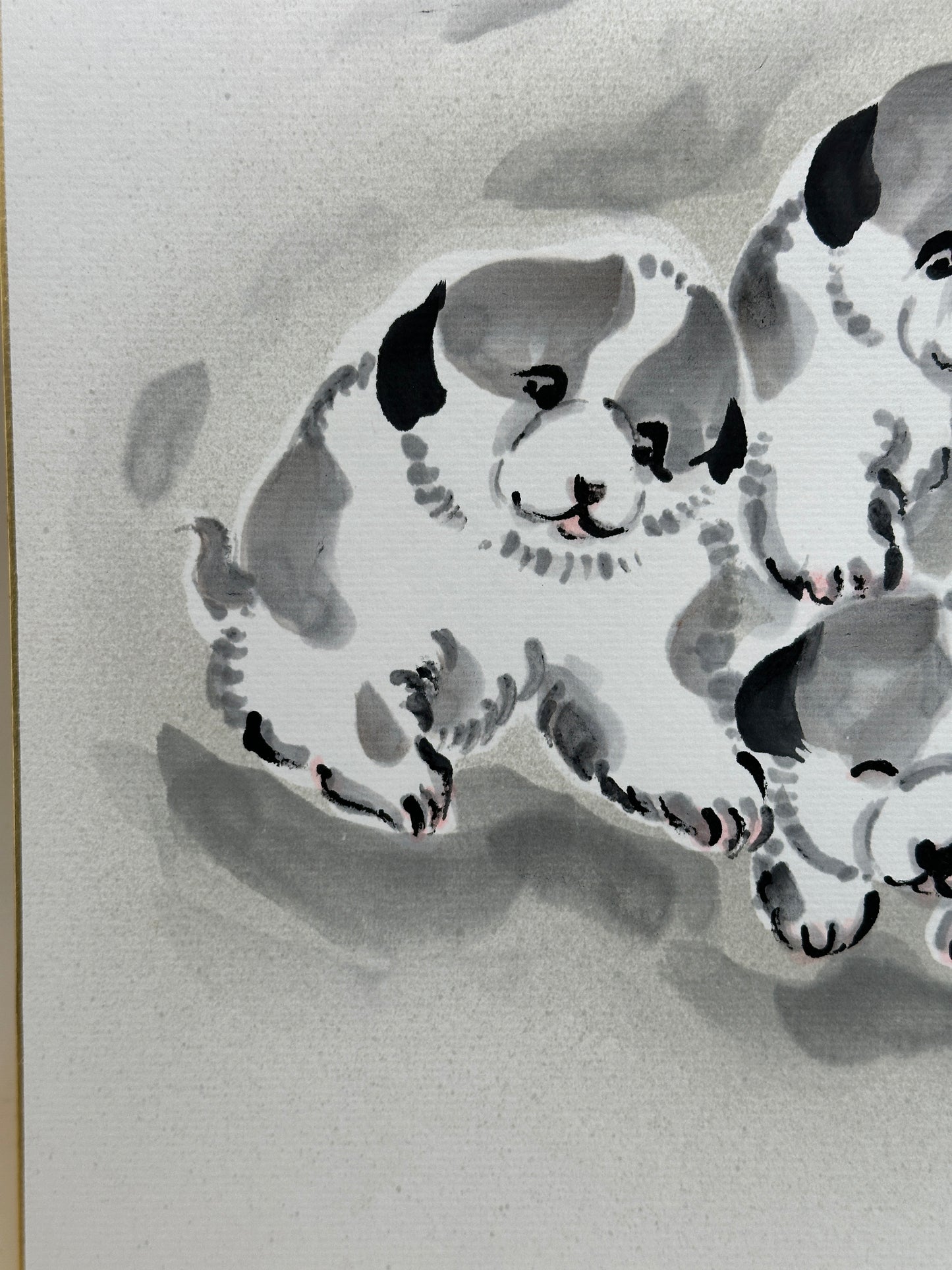 SHP194 - Japan Ink painting 3 puppies - Dog