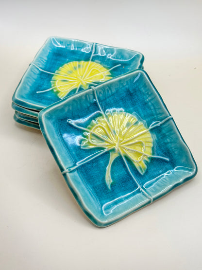 TB121 - Ginkgo-Motif Small Plate Set by Suisen 赤津焼 翠泉
