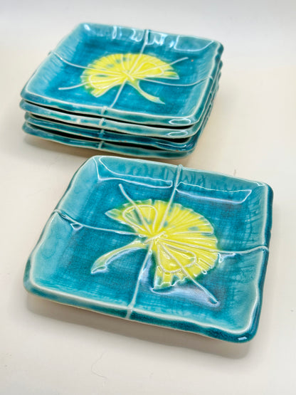 TB121 - Ginkgo-Motif Small Plate Set by Suisen 赤津焼 翠泉