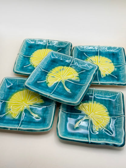 TB121 - Ginkgo-Motif Small Plate Set by Suisen 赤津焼 翠泉
