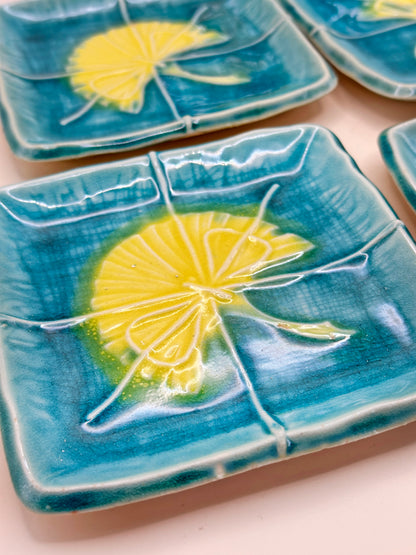 TB121 - Ginkgo-Motif Small Plate Set by Suisen 赤津焼 翠泉