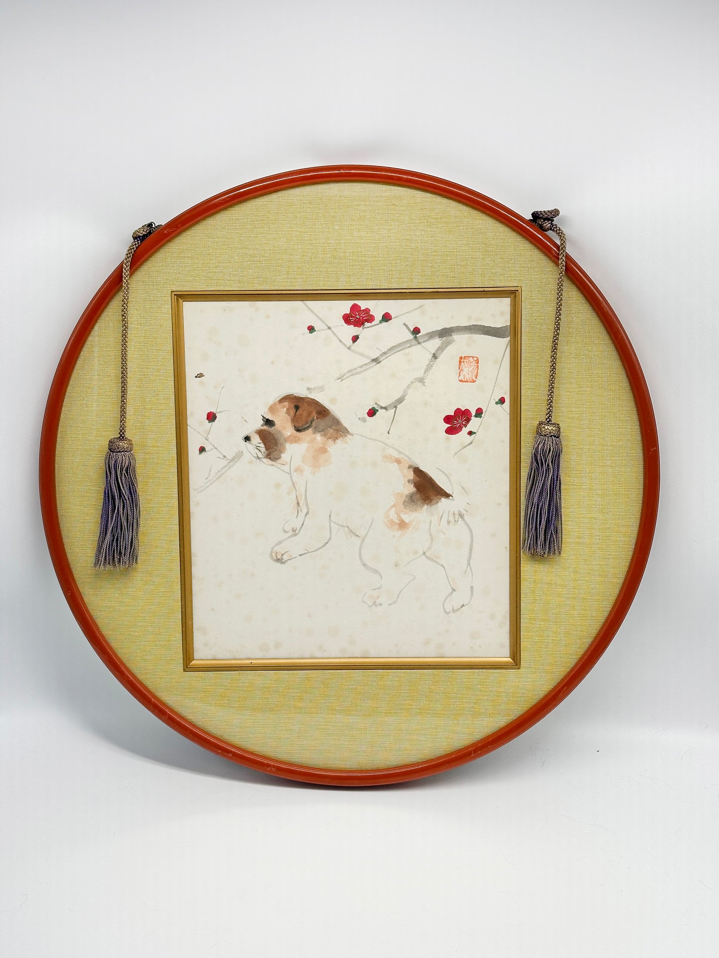 SHP204 - Japan Shikishi Circle Frame - Dog and Plum Blossoms 梅