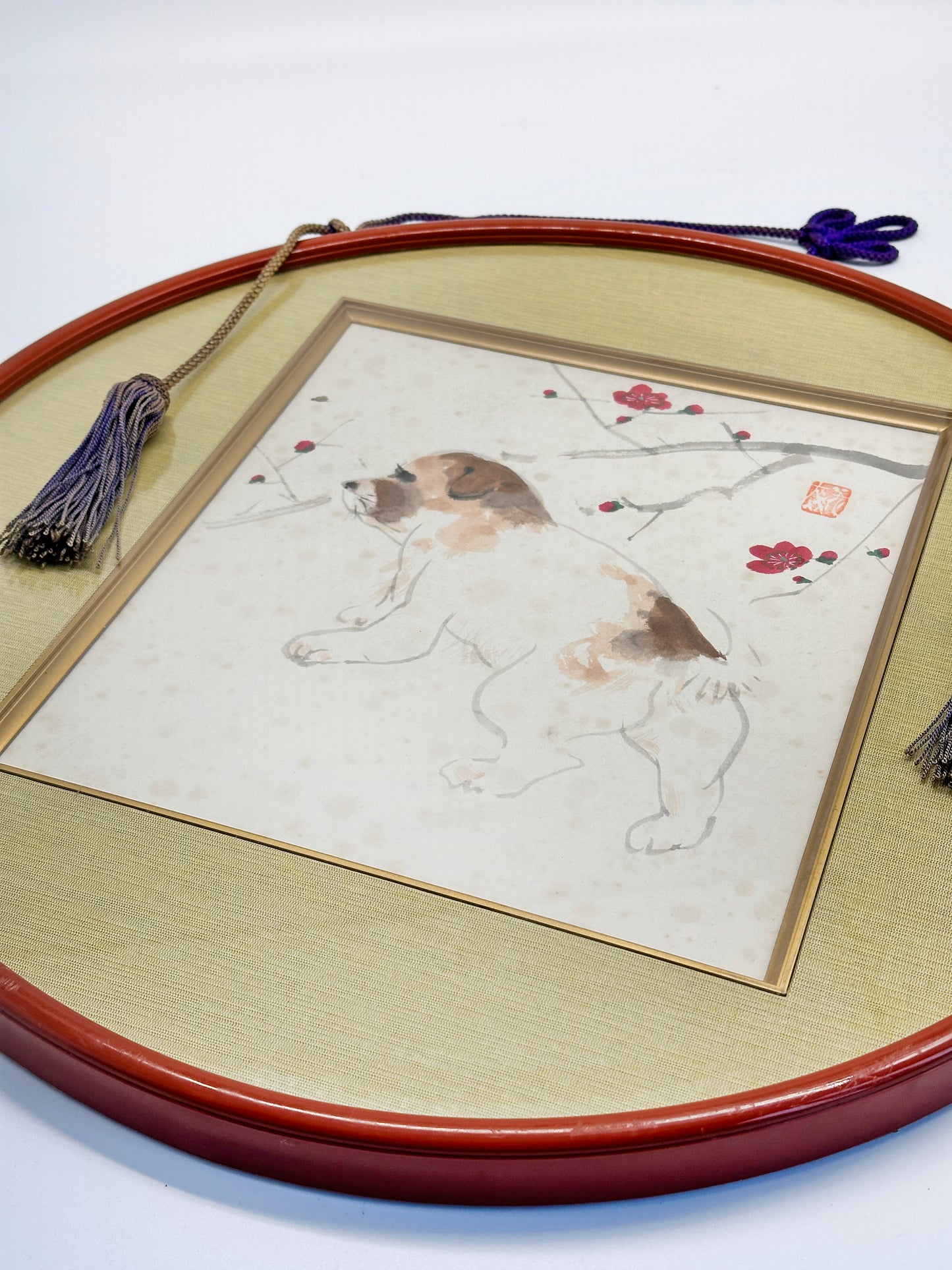 SHP204 - Japan Shikishi Circle Frame - Dog and Plum Blossoms 梅