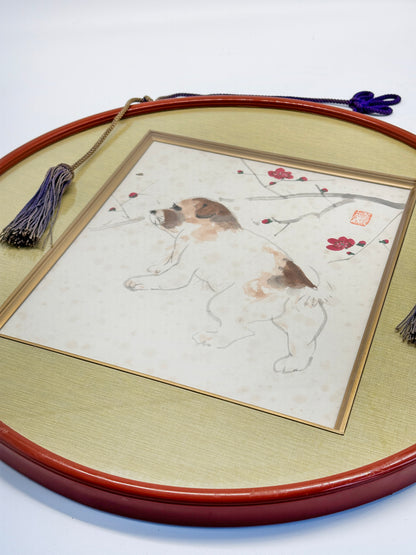 SHP204 - Japan Shikishi Circle Frame - Dog and Plum Blossoms 梅