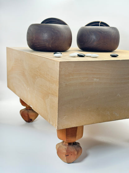 TB133 - Vintage Japanese Go Set – Solid Wood Goban with Go Bowls & Stones