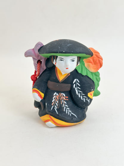 CB322 - RARE Ōtsu-e Dorei clay bell of Fuji Musume