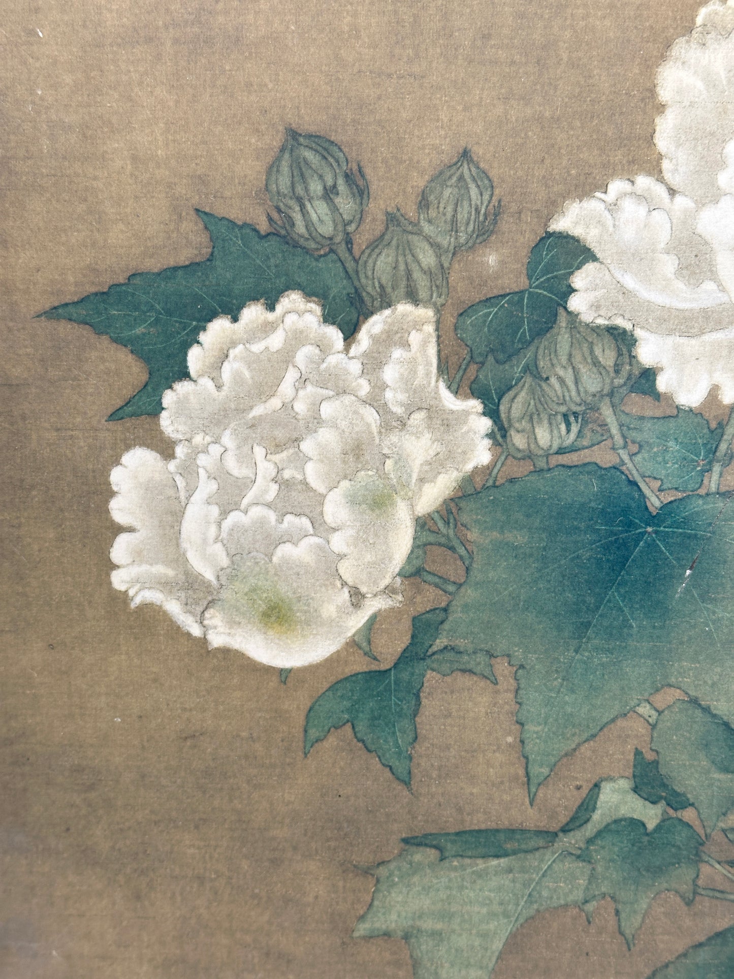 SHP210 - Vintage Shikishi Print — Red and White Cotton Roses by Li Di 李迪