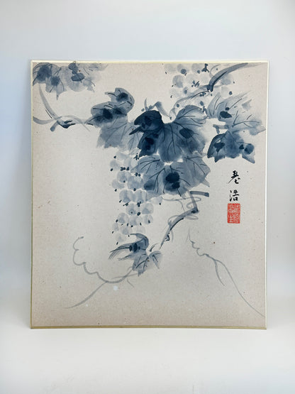 SHP214 - Ink Painting Shikishi of Hanging Grapes 葡萄図