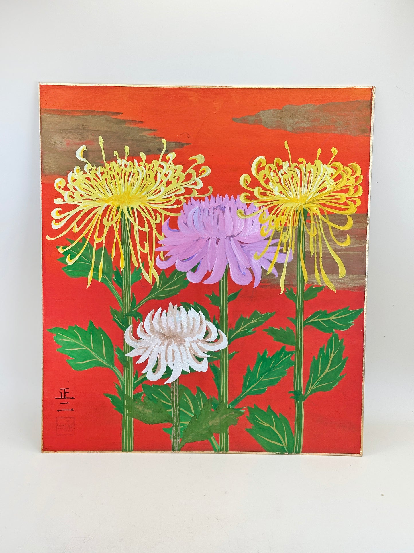 SHP213 - Shikishi Artwork – Chrysanthemums by Shōji (正二)