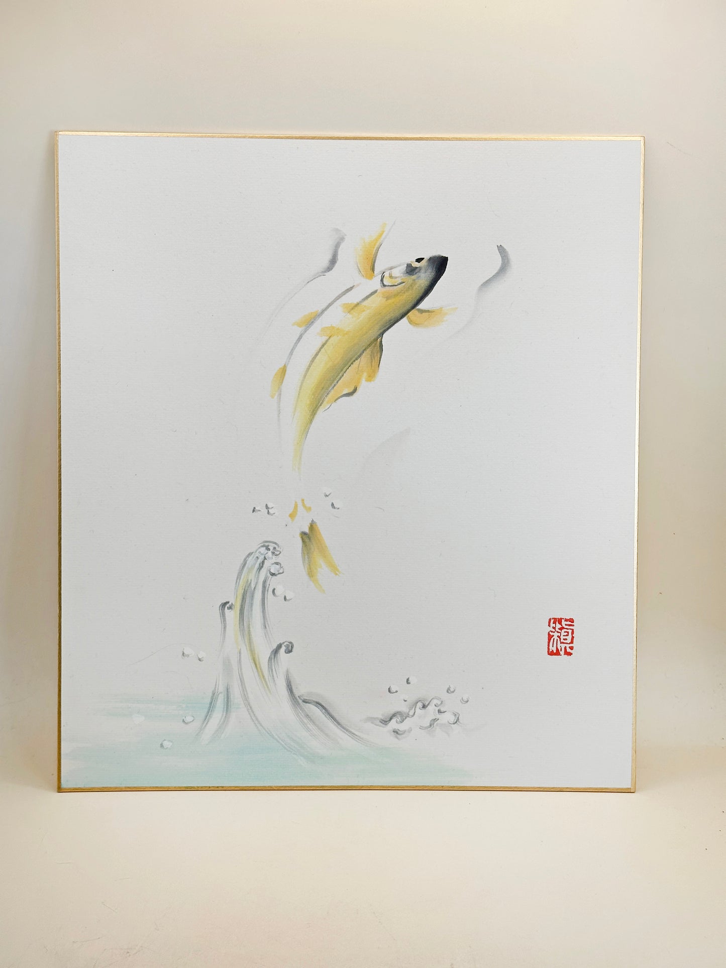 SHP217 - Obra de arte japonesa Shikishi de un pez saltando