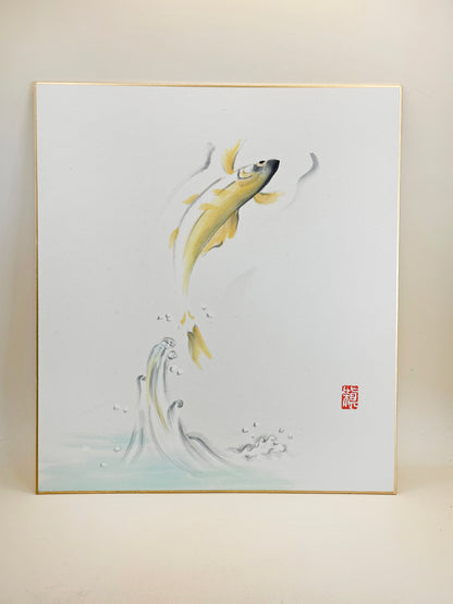 SHP217 - Obra de arte japonesa Shikishi de un pez saltando
