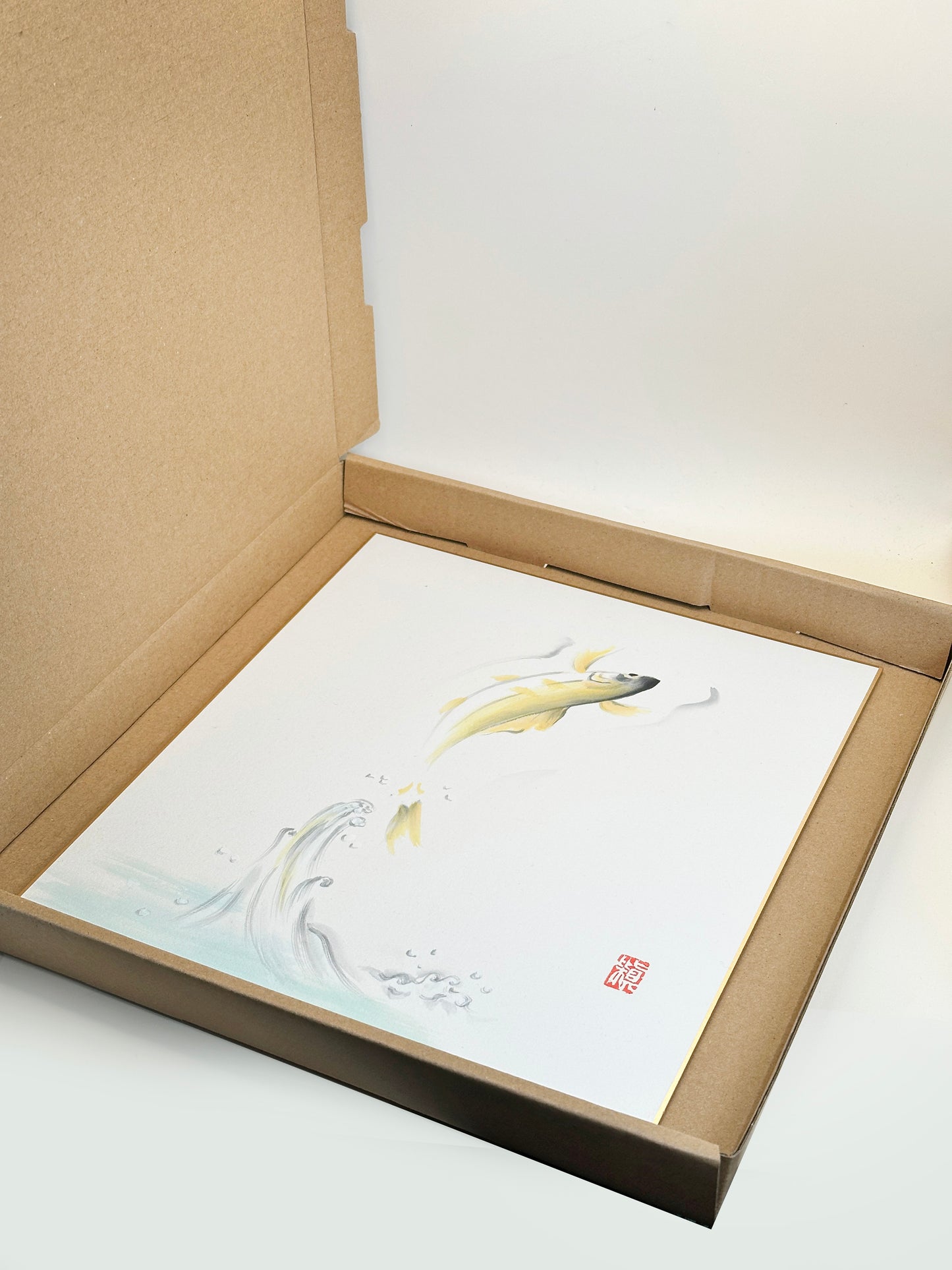 SHP217 - Obra de arte japonesa Shikishi de un pez saltando