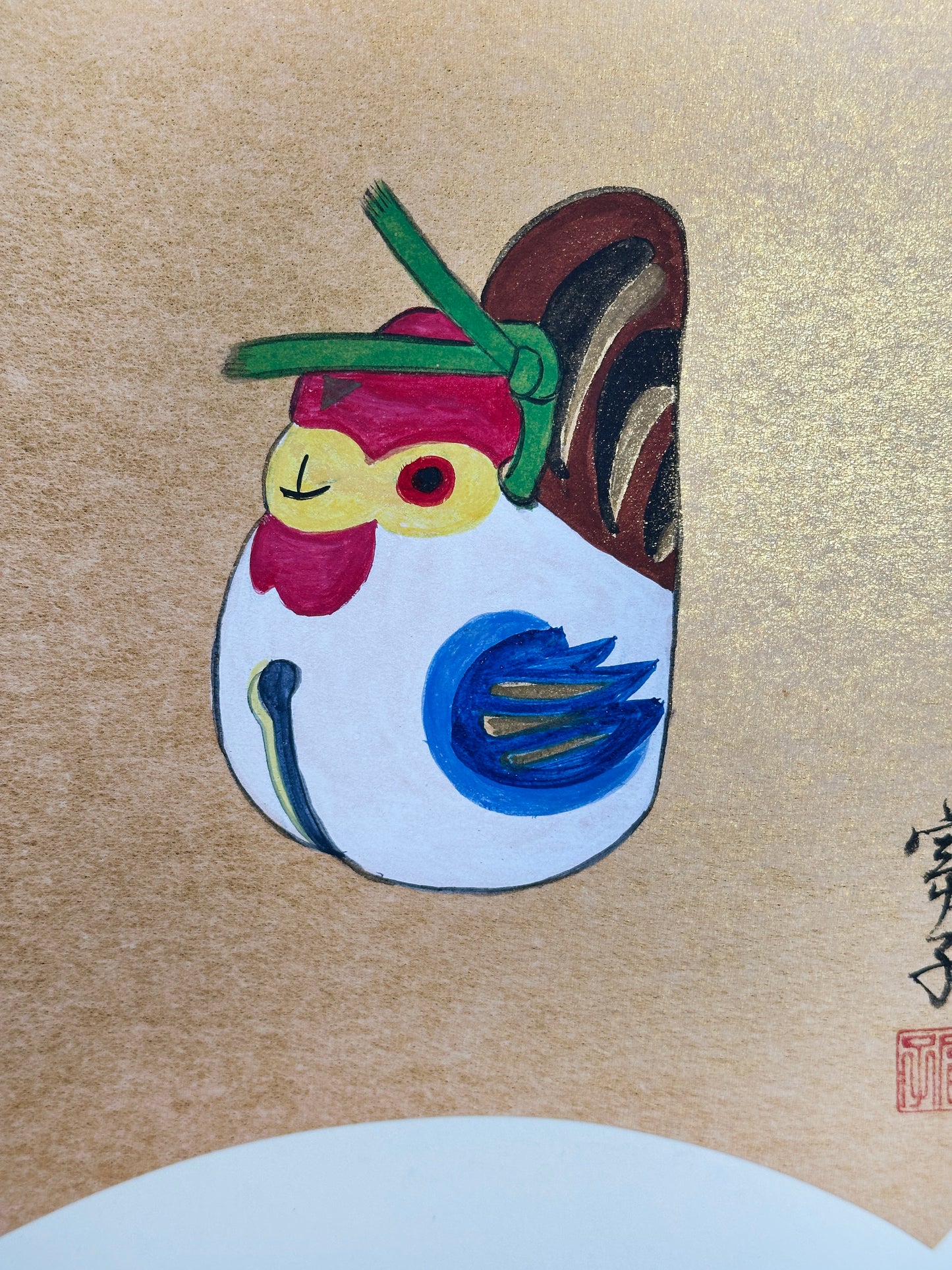 SHP216 - Obra de arte shikishi gallina campana de arcilla 鷄の土鈴