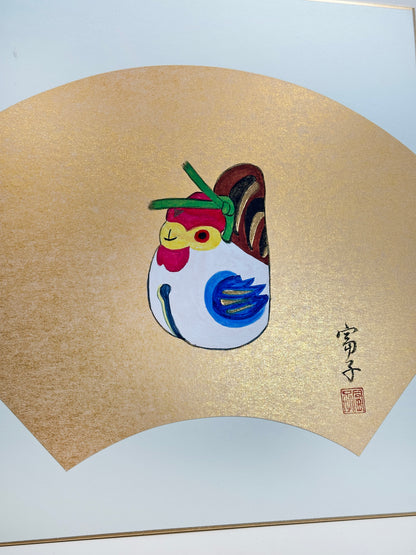 SHP216 - Obra de arte shikishi gallina campana de arcilla 鷄の土鈴