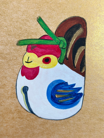 SHP216 - Obra de arte shikishi gallina campana de arcilla 鷄の土鈴