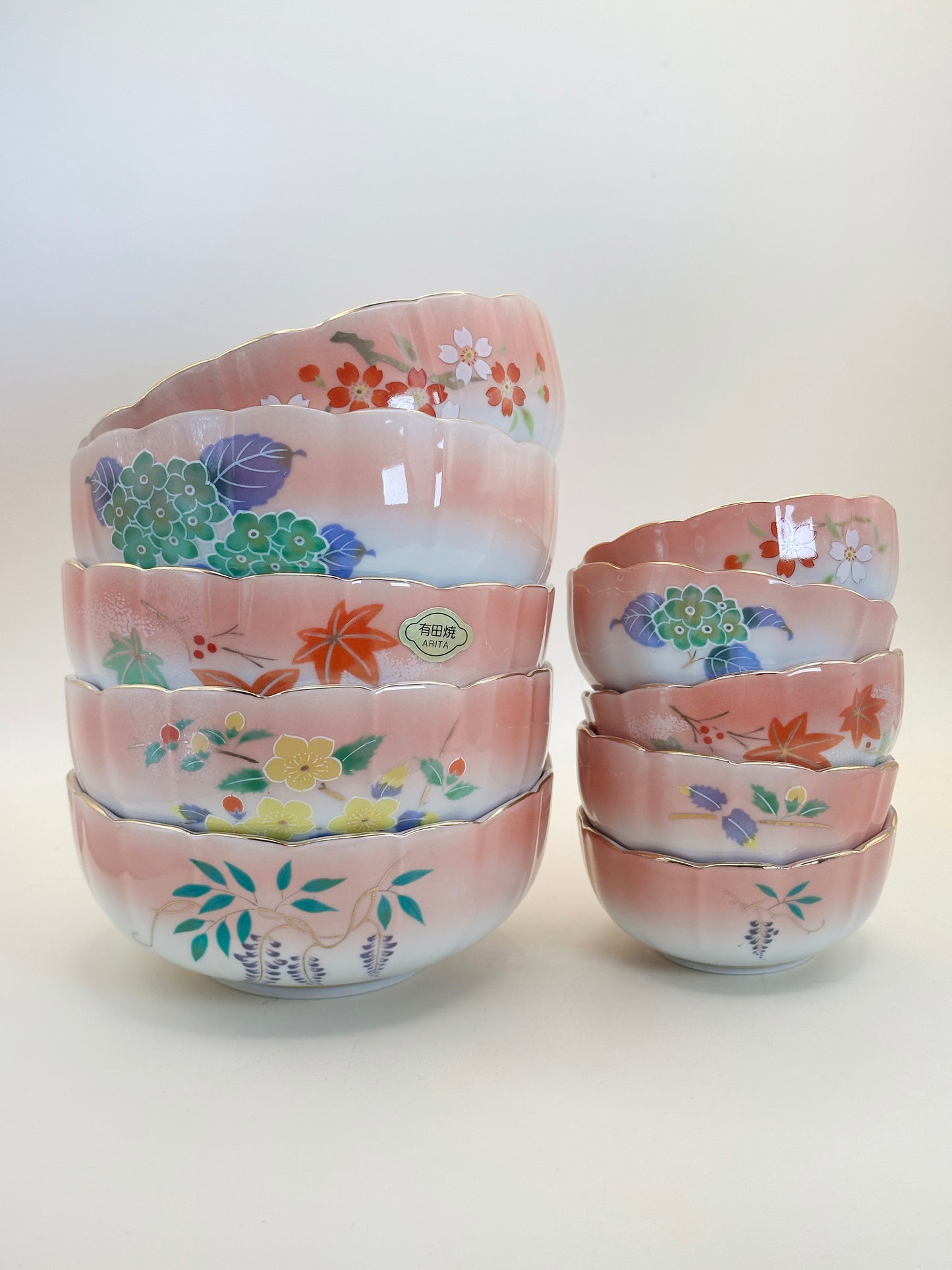 TB155 - Ensemble de bols roses Arita-yaki 有田焼 親子鉢