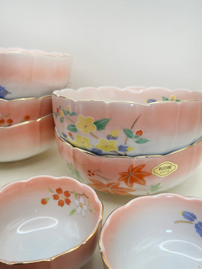 TB155 - Ensemble de bols roses Arita-yaki 有田焼 親子鉢