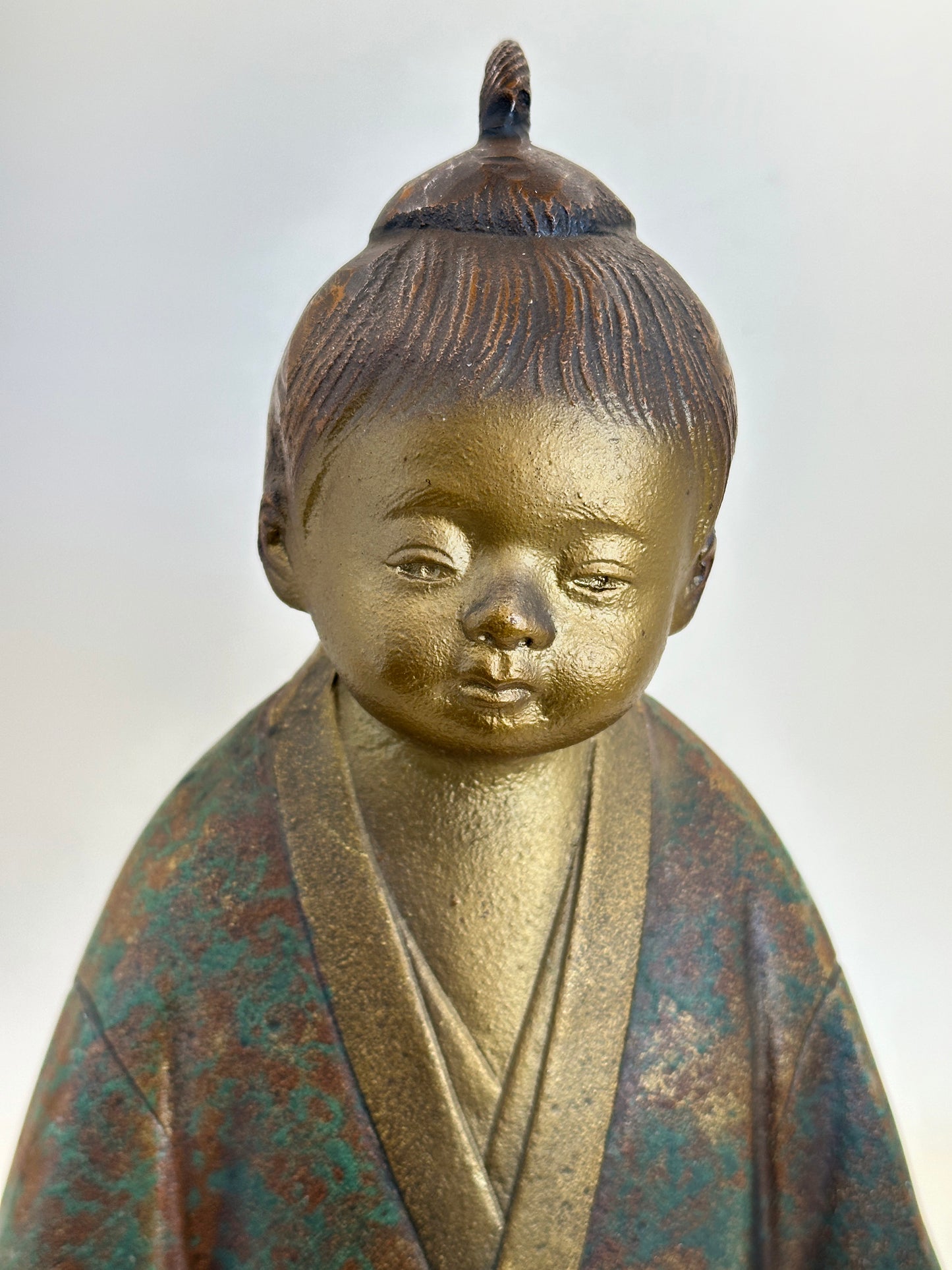 FT316 - Cast Iron Sculpture of Muga Dōji by Yone Jiichi 米治一